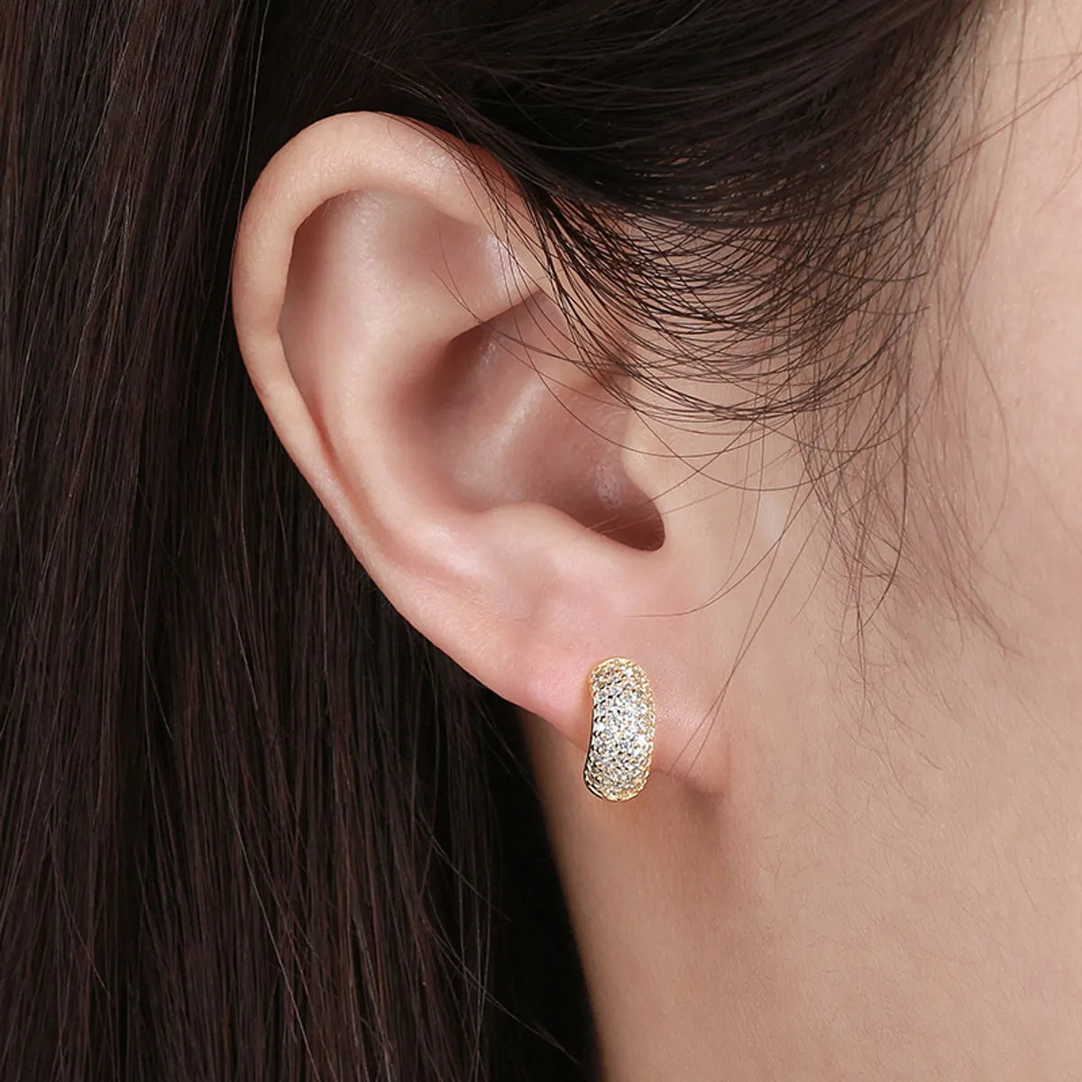 1 Pair Elegant Solid Color Plating Inlay Sterling Silver Zircon 14k Gold Plated Ear Studs