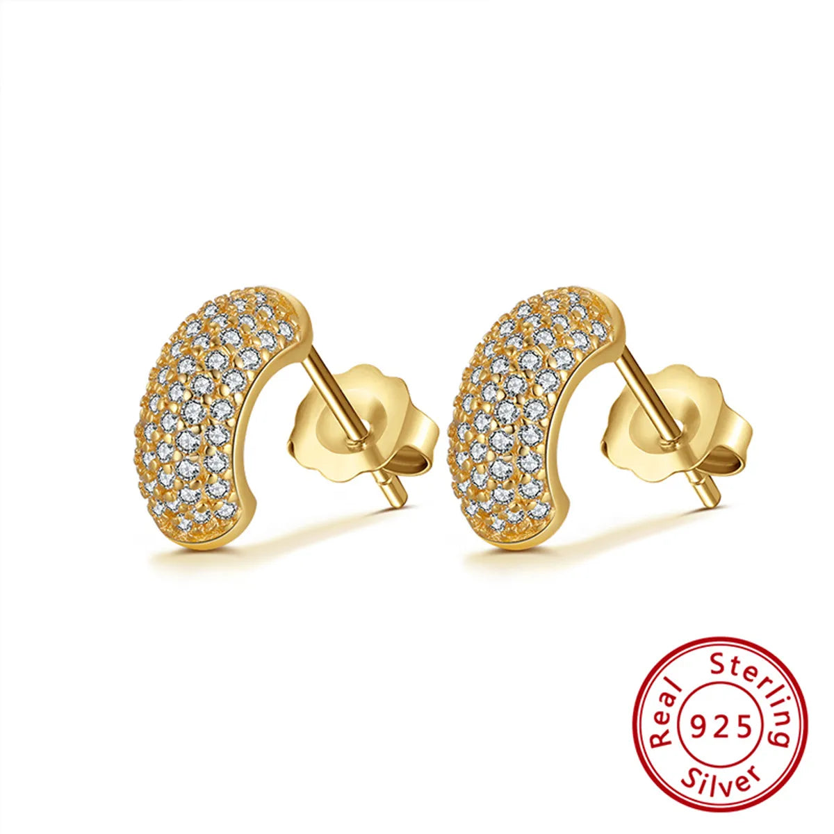 1 Pair Elegant Solid Color Plating Inlay Sterling Silver Zircon 14k Gold Plated Ear Studs