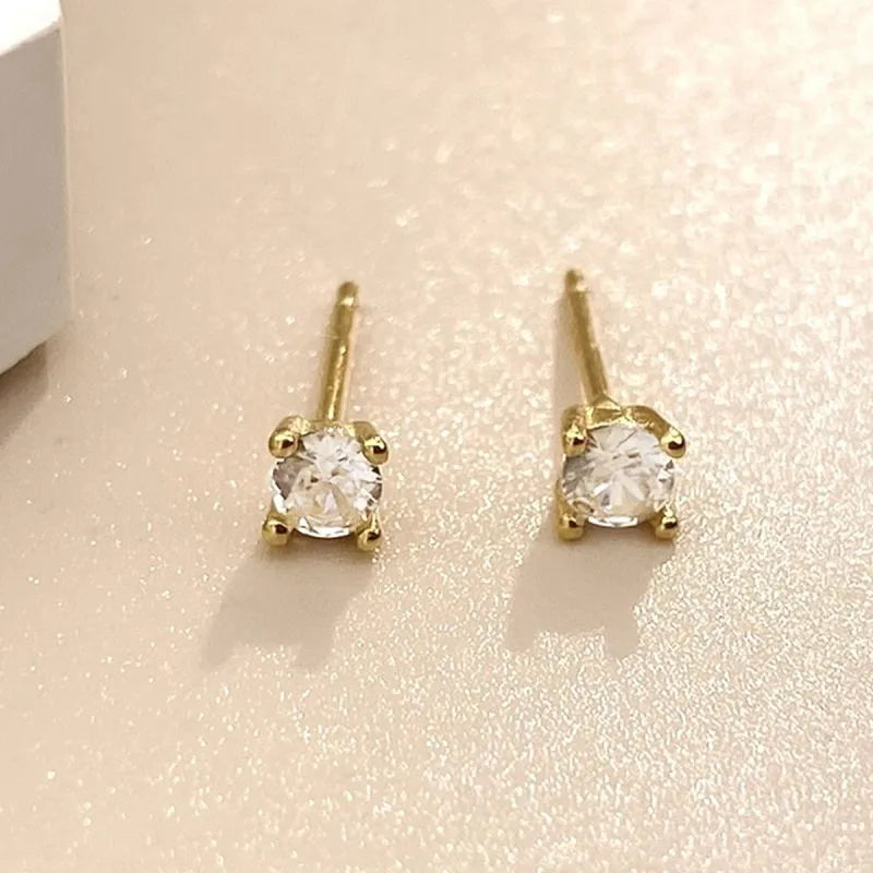 1 Pair Elegant Solid Color Plating Inlay Sterling Silver Zircon Silver Plated Ear Studs