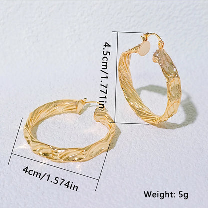 1 Pair Elegant Solid Color Plating Pleated Stainless Steel Gold Plated Earrings