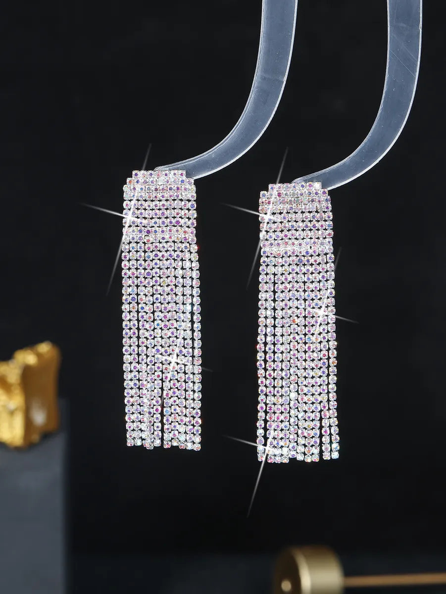 1 Pair Elegant Solid Color Plating Rhinestone Silver Plated Drop Earrings