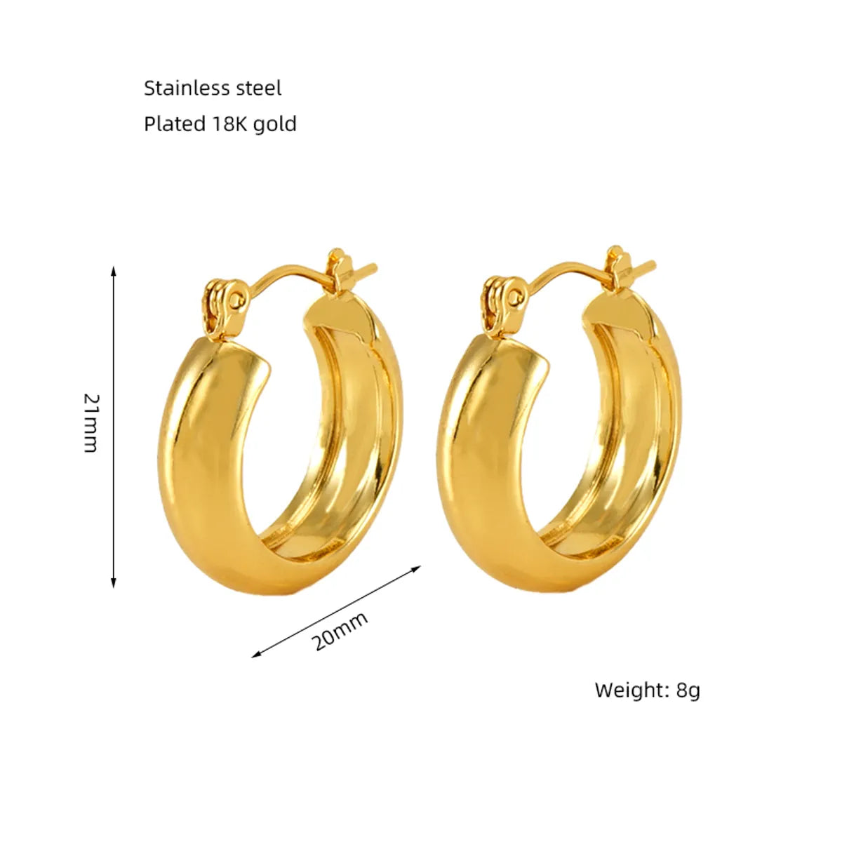 1 Pair Elegant Solid Color Plating Stainless Steel Titanium Steel 18K Gold Plated Earrings