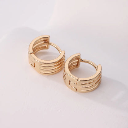 1 Pair Elegant Solid Color Stripe Copper K Gold Plated Silver Plated Hoop Earrings