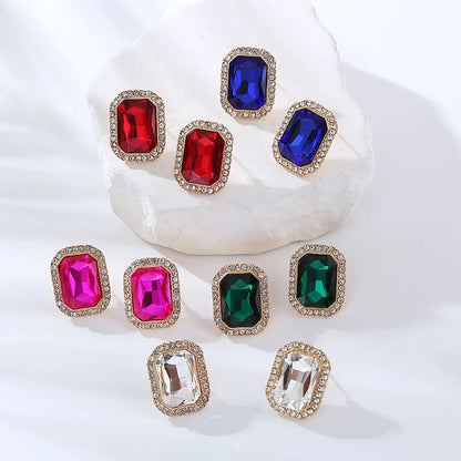 1 Pair Elegant Square Inlay Alloy Rhinestones Ear Studs