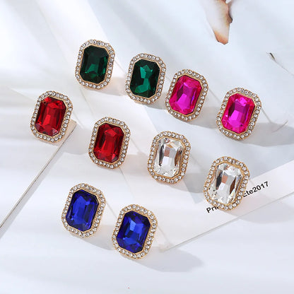 1 Pair Elegant Square Inlay Alloy Rhinestones Ear Studs