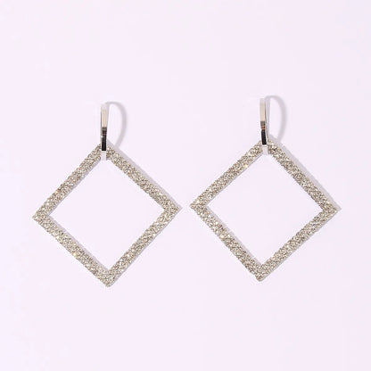 1 Pair Elegant Square Inlay Copper Rhinestones Rhodium Plated Drop Earrings