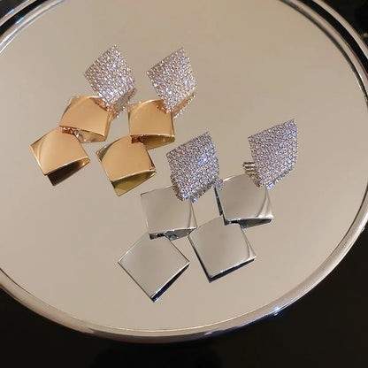 1 Pair Elegant Square Inlay Copper Zircon Drop Earrings