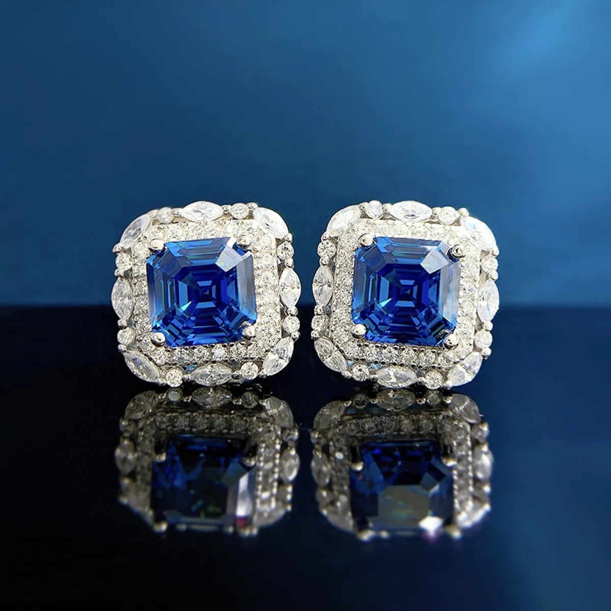 1 Pair Elegant Square Inlay Sterling Silver Zircon Ear Studs