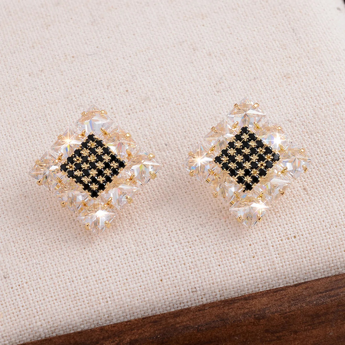 1 Pair Elegant Square Plating Inlay Alloy Zircon 14k Gold Plated Ear Studs