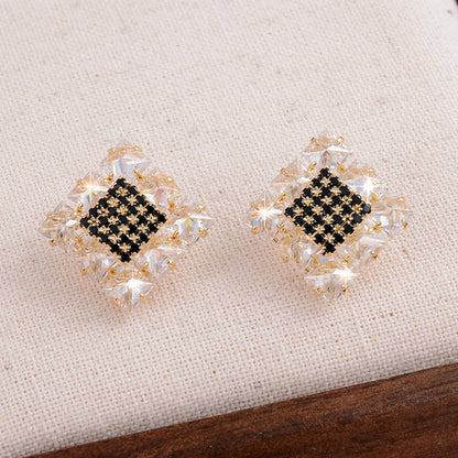 1 Pair Elegant Square Plating Inlay Alloy Zircon 14k Gold Plated Ear Studs