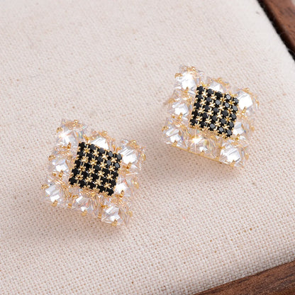 1 Pair Elegant Square Plating Inlay Alloy Zircon 14k Gold Plated Ear Studs