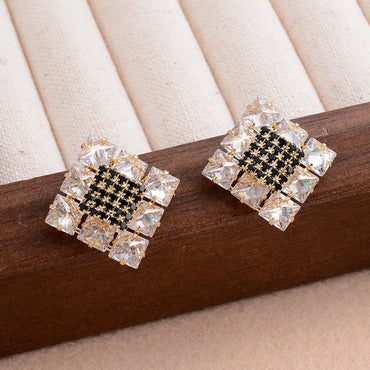 1 Pair Elegant Square Plating Inlay Alloy Zircon 14k Gold Plated Ear Studs