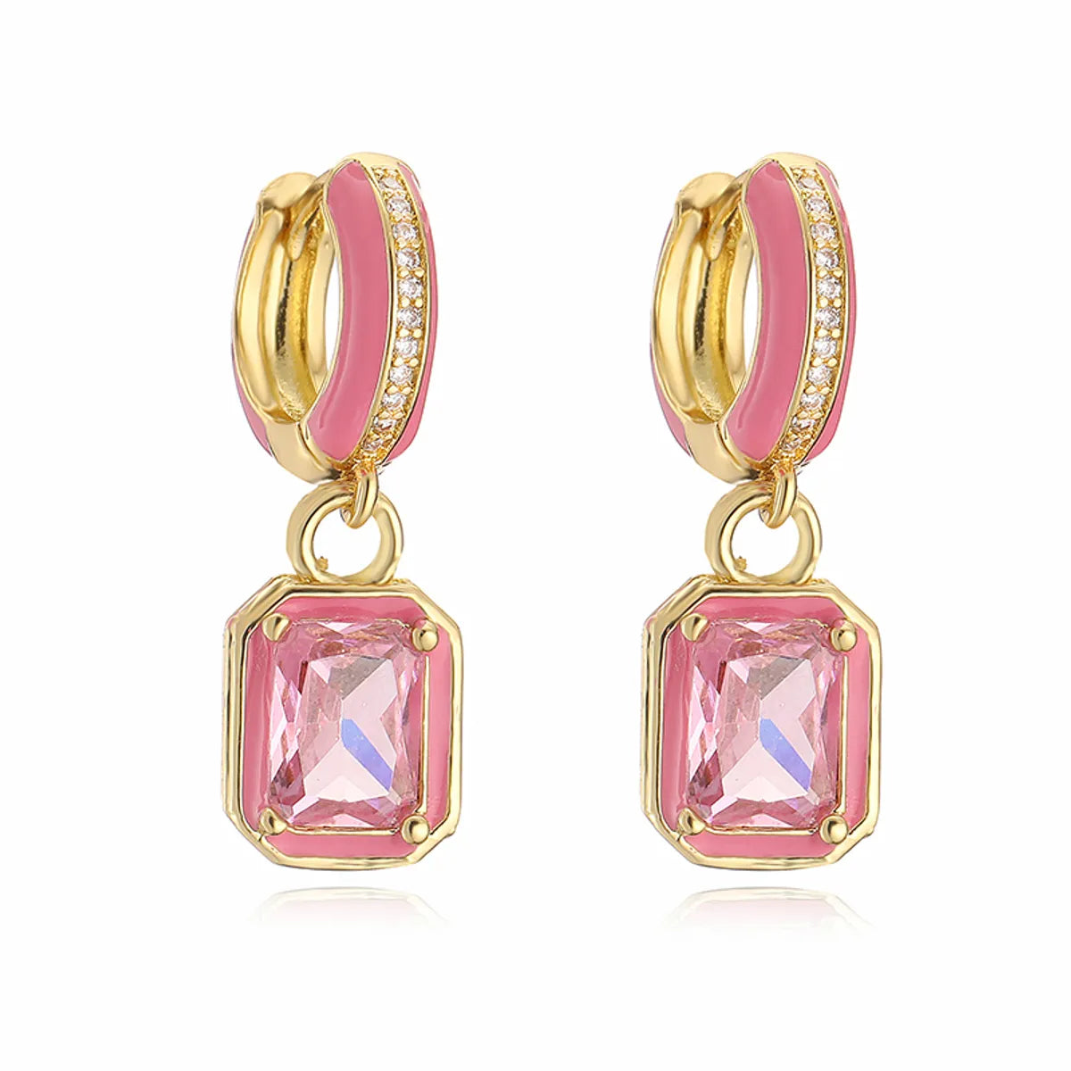 1 Pair Elegant Square Plating Inlay Copper Zircon 18k Gold Plated Earrings