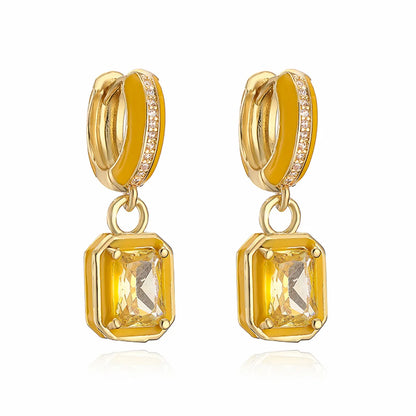 1 Pair Elegant Square Plating Inlay Copper Zircon 18k Gold Plated Earrings