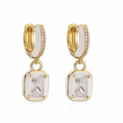 1 Pair Elegant Square Plating Inlay Copper Zircon 18k Gold Plated Earrings