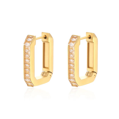 1 Pair Elegant Square Plating Inlay Stainless Steel Zircon 18k Gold Plated Hoop Earrings