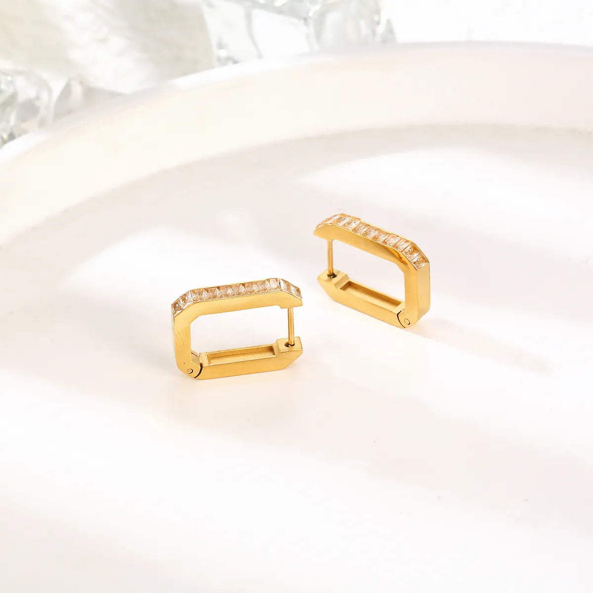 1 Pair Elegant Square Plating Inlay Stainless Steel Zircon 18k Gold Plated Hoop Earrings