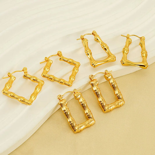 1 Pair Elegant Square Polishing Plating Stainless Steel 18k Gold Plated Earrings