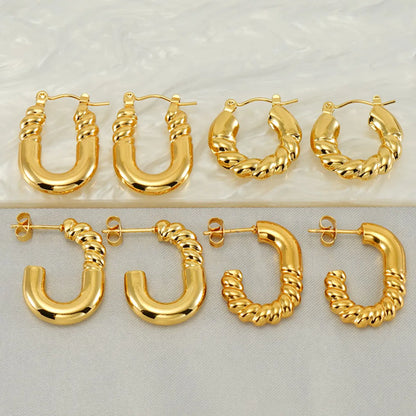 1 Pair Elegant Square Water Droplets Polishing Plating Stainless Steel 18k Gold Plated Earrings