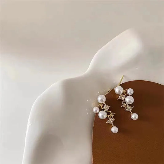 1 Pair Elegant Star Pearl Alloy Ear Studs