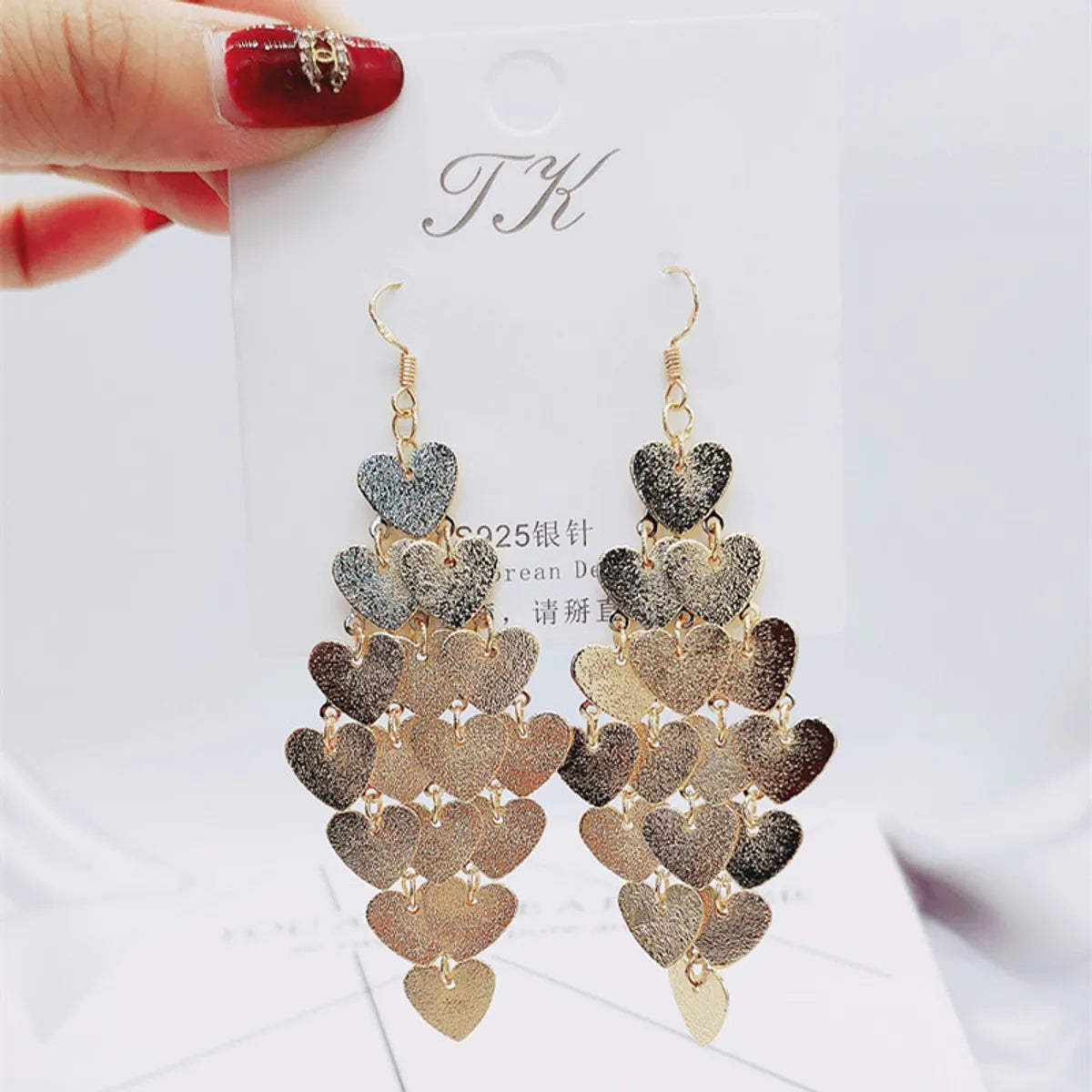 1 Pair Elegant Star Tassel Heart Shape Inlay Alloy Artificial Pearls Rhinestones Glass Earrings