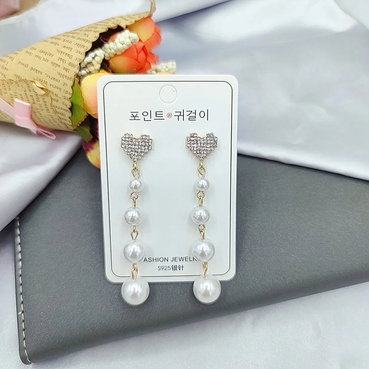 1 Pair Elegant Star Tassel Heart Shape Inlay Alloy Artificial Pearls Rhinestones Glass Earrings