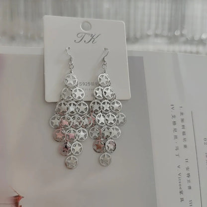 1 Pair Elegant Star Tassel Heart Shape Inlay Alloy Artificial Pearls Rhinestones Glass Earrings