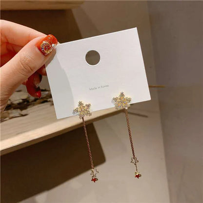 1 Pair Elegant Star Tassel Heart Shape Inlay Alloy Artificial Pearls Rhinestones Glass Earrings