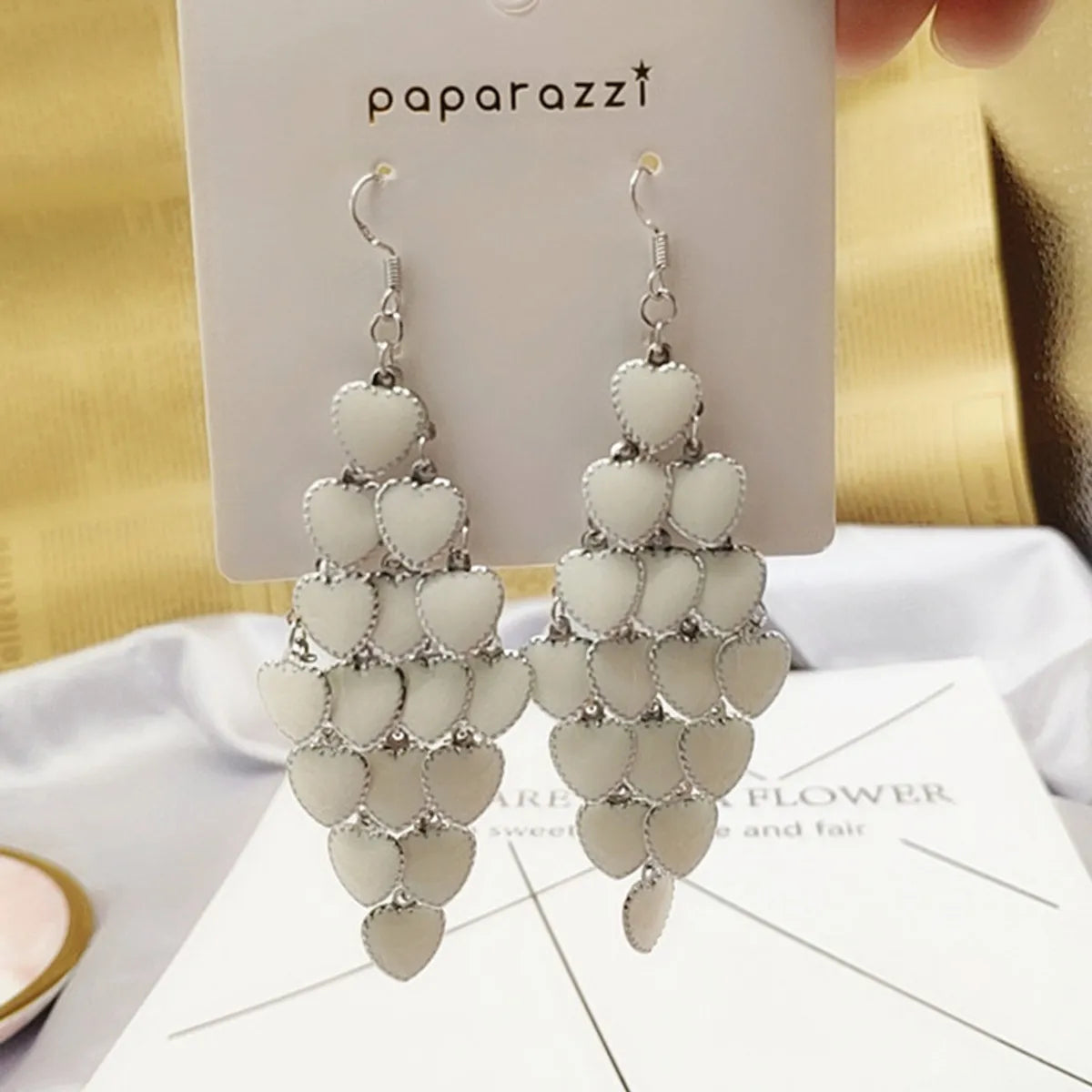 1 Pair Elegant Star Tassel Heart Shape Inlay Alloy Artificial Pearls Rhinestones Glass Earrings