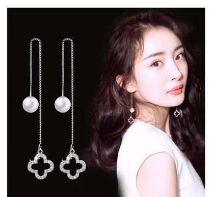 1 Pair Elegant Star Tassel Heart Shape Inlay Alloy Artificial Pearls Rhinestones Glass Earrings