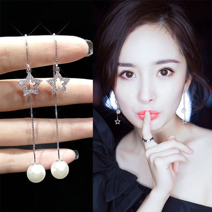 1 Pair Elegant Star Tassel Heart Shape Inlay Alloy Artificial Pearls Rhinestones Glass Earrings