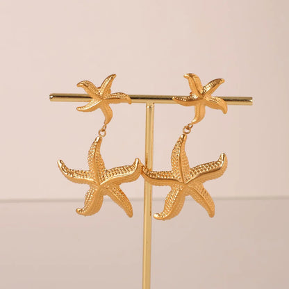 1 Pair Elegant Starfish Plating Stainless Steel 18k Gold Plated Drop Earrings