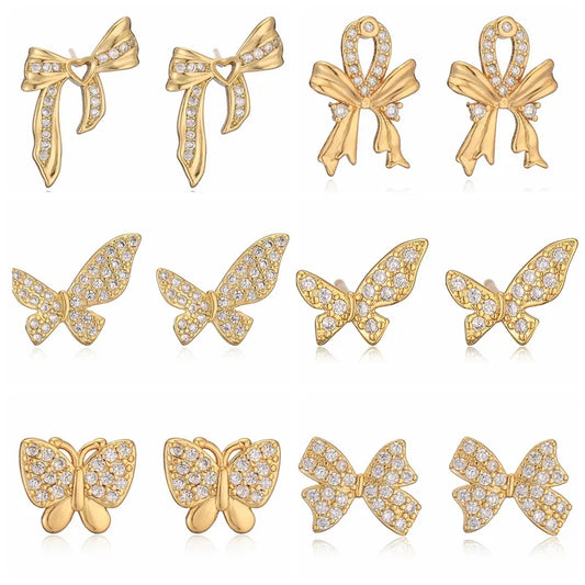 1 Pair Elegant Streetwear Butterfly Bow Knot Plating Inlay Copper Rhinestones Ear Studs