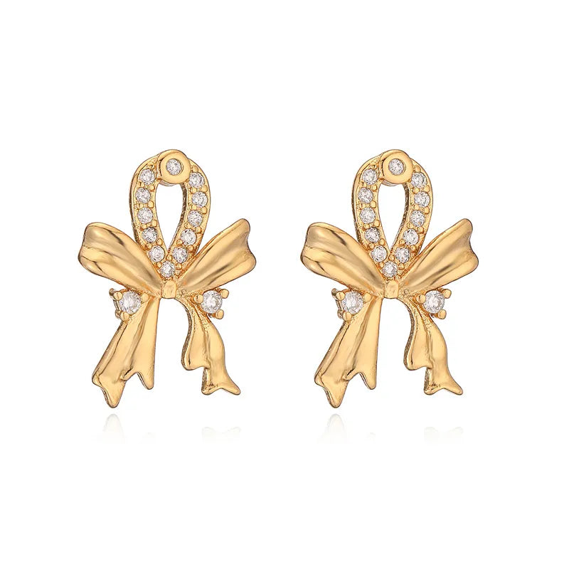 1 Pair Elegant Streetwear Butterfly Bow Knot Plating Inlay Copper Rhinestones Ear Studs