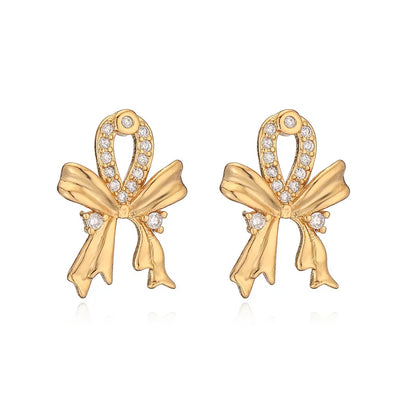 1 Pair Elegant Streetwear Butterfly Bow Knot Plating Inlay Copper Rhinestones Ear Studs