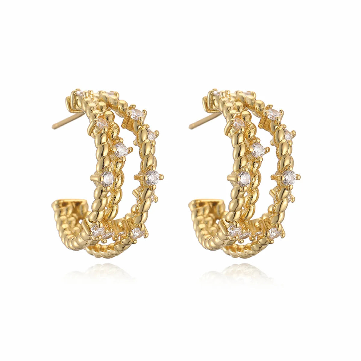 1 Pair Elegant Streetwear C Shape Plating Inlay Copper Zircon Gold Plated Earrings