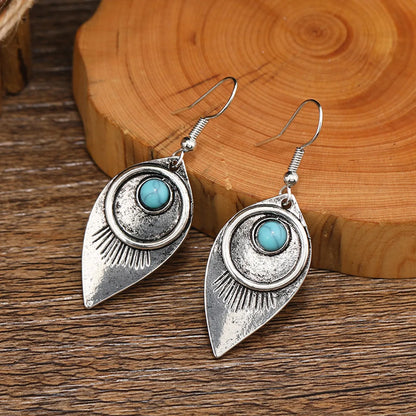 1 Pair Elegant Streetwear Eye Inlay Alloy Turquoise Drop Earrings