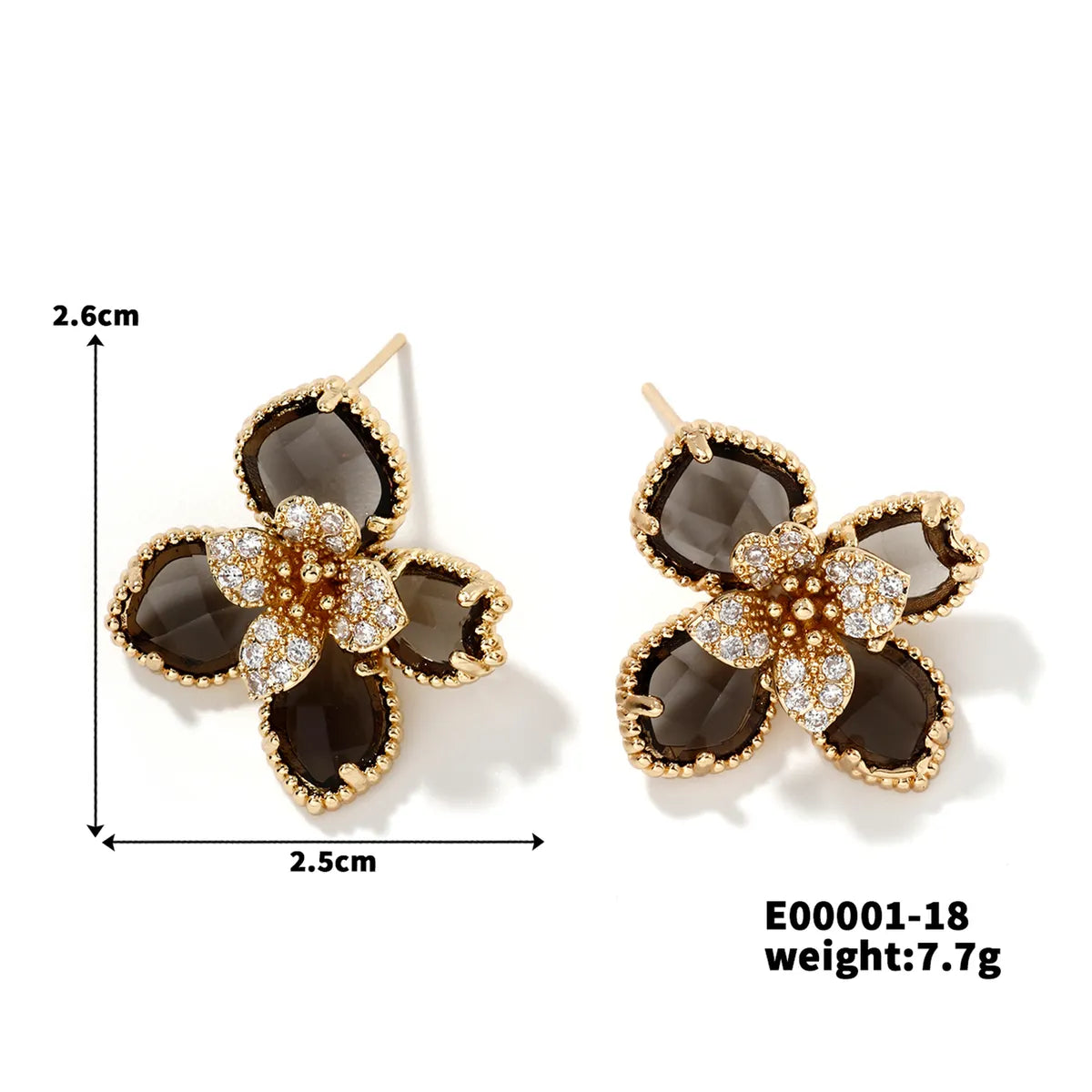 1 Pair Elegant Streetwear Flower Inlay Copper Resin Zircon K Gold Plated Ear Studs