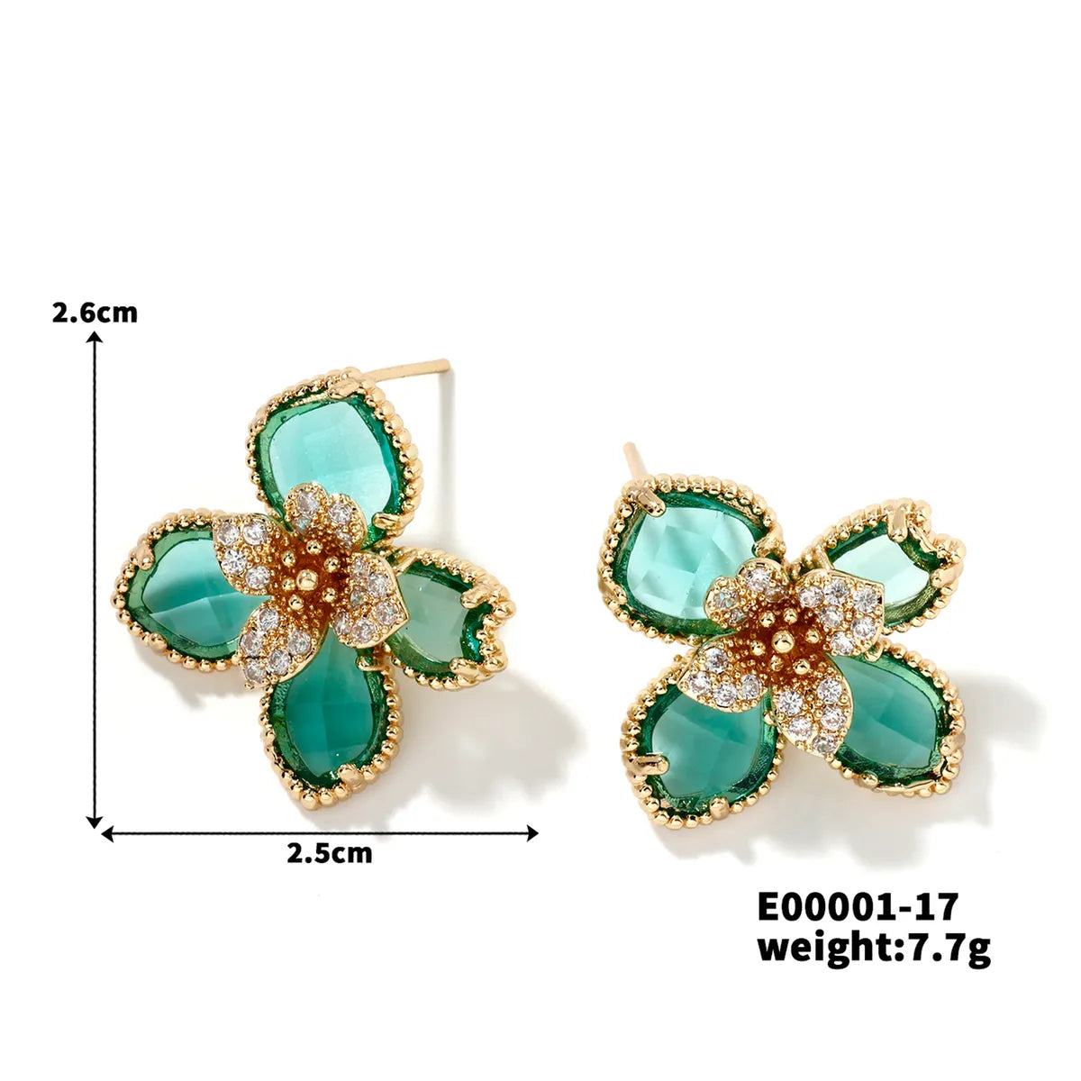 1 Pair Elegant Streetwear Flower Inlay Copper Resin Zircon K Gold Plated Ear Studs