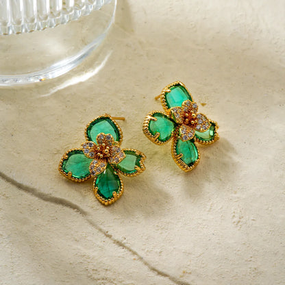 1 Pair Elegant Streetwear Flower Inlay Copper Resin Zircon K Gold Plated Ear Studs