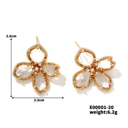 1 Pair Elegant Streetwear Flower Inlay Copper Resin Zircon K Gold Plated Ear Studs