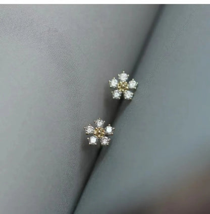 1 Pair Elegant Streetwear Flower Inlay Sterling Silver Zircon Ear Studs