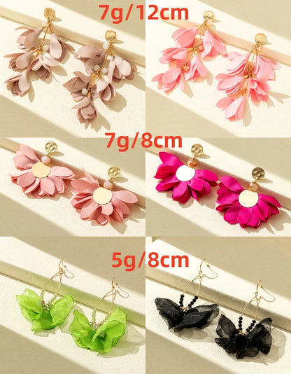 1 Pair Elegant Streetwear Flower Plating Alloy Polyester Gold Plated Drop Earrings