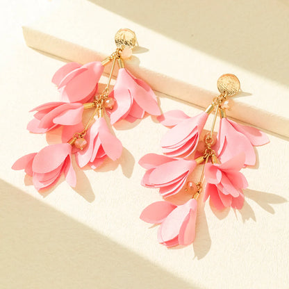 1 Pair Elegant Streetwear Flower Plating Alloy Polyester Gold Plated Drop Earrings