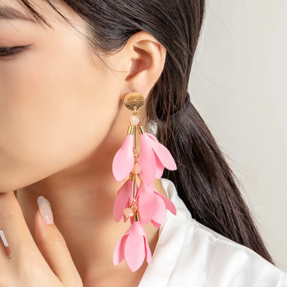 1 Pair Elegant Streetwear Flower Plating Alloy Polyester Gold Plated Drop Earrings