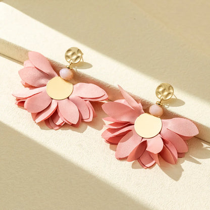 1 Pair Elegant Streetwear Flower Plating Alloy Polyester Gold Plated Drop Earrings