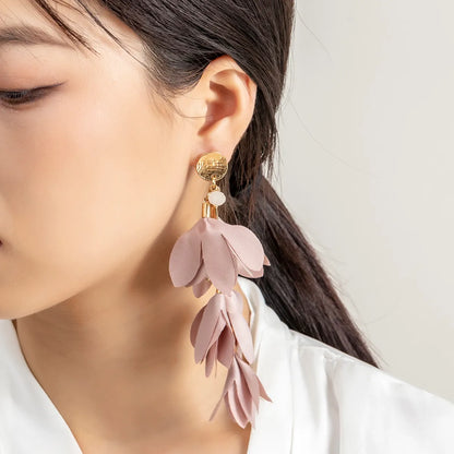 1 Pair Elegant Streetwear Flower Plating Alloy Polyester Gold Plated Drop Earrings