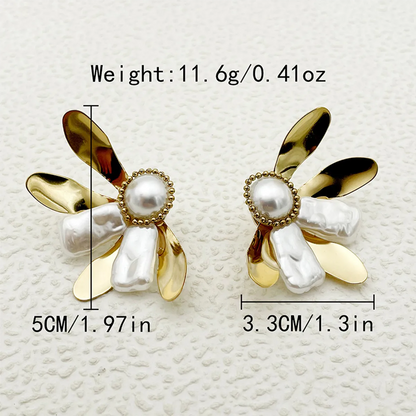 1 Pair Elegant Streetwear Flower Plating Inlay 304 Stainless Steel Artificial Pearls 14K Gold Plated Ear Studs