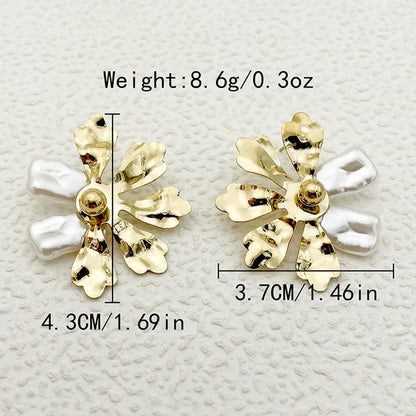 1 Pair Elegant Streetwear Flower Plating Inlay 304 Stainless Steel Artificial Pearls 14K Gold Plated Ear Studs