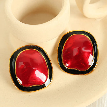 1 Pair Elegant Streetwear Geometric Color Block Enamel Plating Titanium Steel Ear Studs